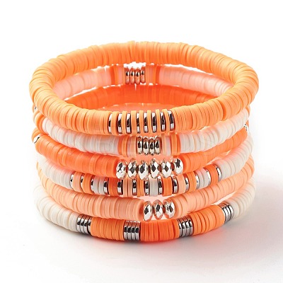 Synthetic Hematite & Polymer Clay Hieishi Stretch Bracelets Set for Women BJEW-JB07430-1