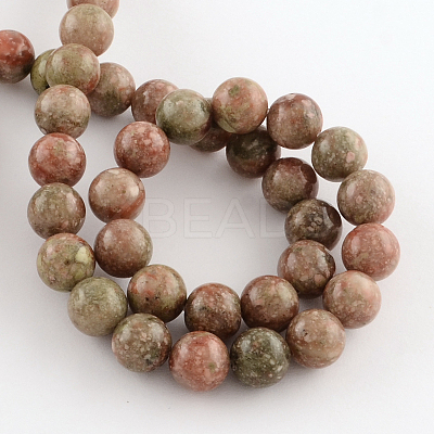 Natural Unakite Gemstone Round Bead Strands G-R289-6mm-1