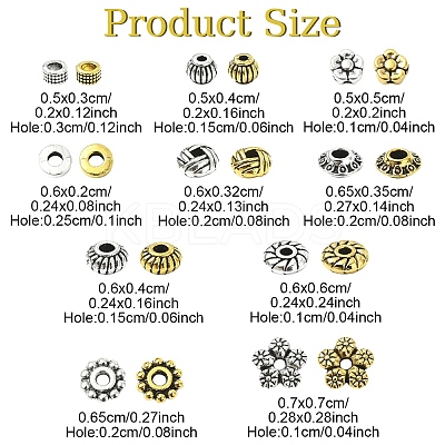 100Pcs 10 Styles Tibetan Style Alloy Spacer Beads TIBEB-YW0001-14AG-1