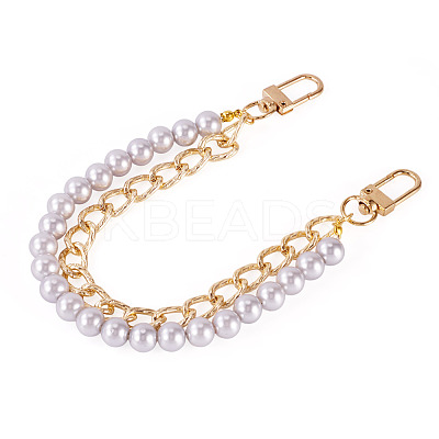 ABS Plastic Imitation Pearl and Aluminium Curb Chains Bag Extender Chains HJEW-TAC0074-1