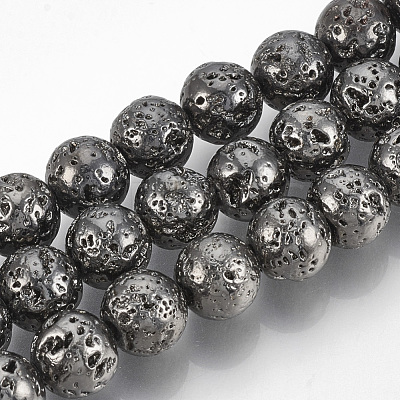 Electroplated Natural Lava Rock Beads Strands G-T061-55D-4mm-1