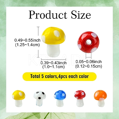 20Pcs 5 Colors Mushroom Handmade Lampwork Beads Strands LAMP-YW0001-23-1