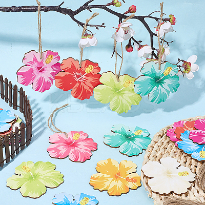 36Pcs Wooden Flower Pendant Decoration HJEW-SC0002-95-1