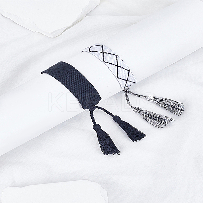 2Pcs 2 Colors Handmade Cotton Cord Braided Bracelets for Women BJEW-LP0002-38-1