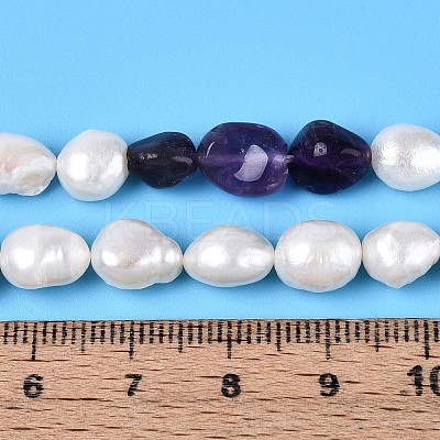 Natural Amethyst Nuggets & Natural Cultured Freshwater Pearl Beads Strands PEAR-N023-01A-07-1