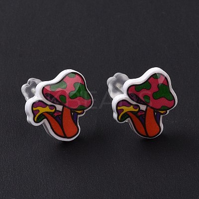 Acrylic Cartoon Mushroom Stud Earrings with Platic Pins for Women EJEW-F293-03B-1