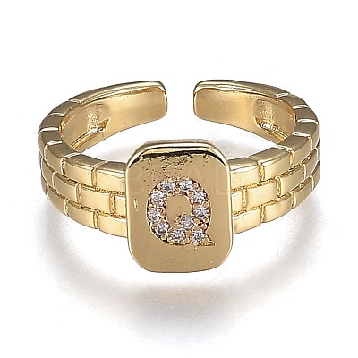 Brass Micro Pave Clear Cubic Zirconia Cuff Rings RJEW-H538-02G-Q-1