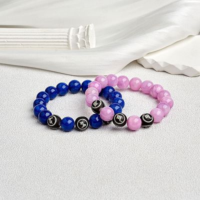 Medium Orchid Natural Yellow Jade Round Beaded Stretch Bracelet BJEW-SW00077-04-1