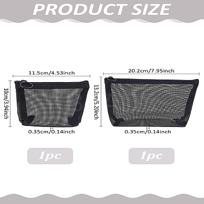 2Pcs 2 Styles Nylon Gauze Cosmetic Pouches with Zipper ABAG-LP0001--29A-1