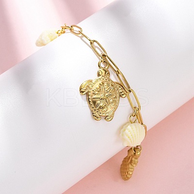 304 Stainless Steel Cable Chain Charm Bracelets BJEW-L708-06G-1