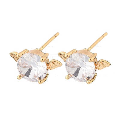 Bat Brass Micro Pave Clear Cubic Zirconia Stud Earrings for Women EJEW-G428-14G-1