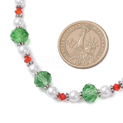 Christmas Theme Faceted Rondelle Glass & White Round ABS Plastic Imitation Pearl Beaded Necklaces for Women NJEW-JN05464-01-1
