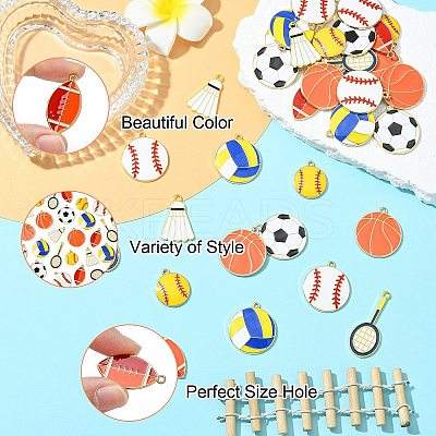 40Pcs 8 Styles Sports Ball Alloy Enamel Pendants ENAM-CJ0006-82-1