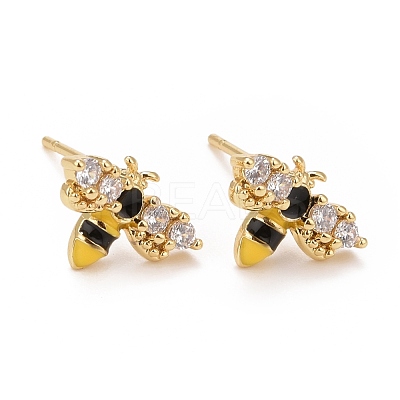 Clear Cubic Zirconia Bee Stud Earrings with Enamel EJEW-G288-24G-1
