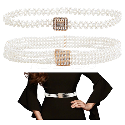 2Pcs 2 Styles Plastic Pearl Bead Multi-strand Stretch Chain Belt AJEW-WR0002-21-1