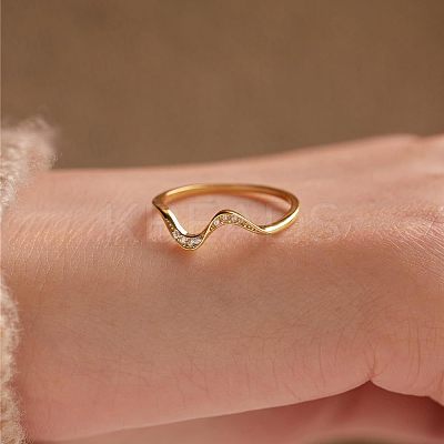 Wave Shaped 925 Sterling Silver Micro Pave Clear Cubic Zirconia Finger Rings FS-WG6021D-09-1