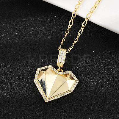 Brass Micro Pave Clear Cubic Zirconia Heart Pendant Necklaces NJEW-Q040-01G-1