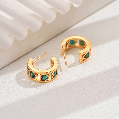 Elegant Heart Brass Cubic Zirconia Stud Earrings GX1194-1-1