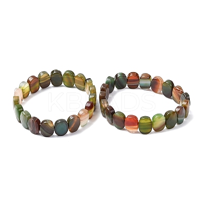 Dyed & Heated Natural Banded Agate Faceted Beaded Stretch Bracelets for Women BJEW-K251-07B-1