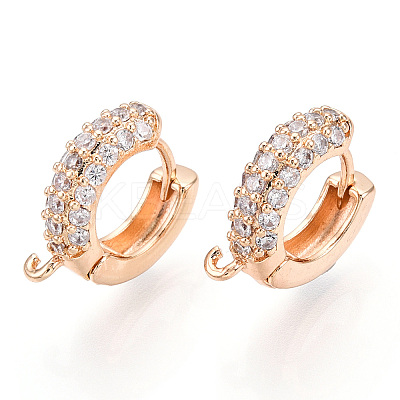 Brass with Crystal Rhinestone Hoop Earring Finding X-KK-C024-13KCG-1