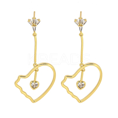 Rack Plating Heart Brass Micro Pave Clear Cubic Zirconia Earrings EJEW-B061-09G-1