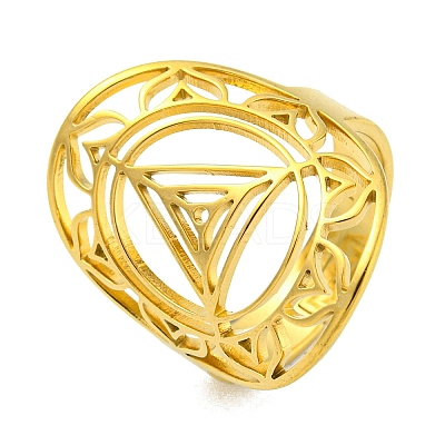 Ring with Lotus 304 Stainless Steel Adjustable Rings RJEW-G306-04G-1