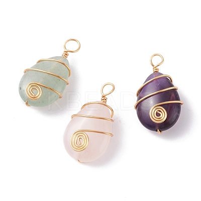 3Pcs 3 Styles Natural Mixed Gemstone Pendants PALLOY-JF01153-1