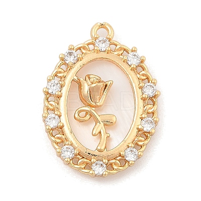 Brass Micro Pave Clear Cubic Zirconia Pendants KK-C080-05G-1