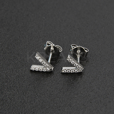 Brass Micro Pave Clear Cubic Zirconia Stud Earrings FS-WGC2F12-22-1