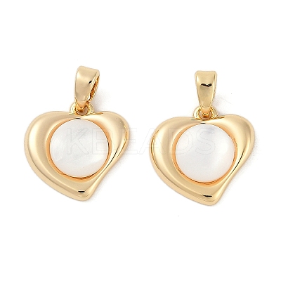 Brass Pave Natural White Shell Heart Charms KK-U043-27G-1