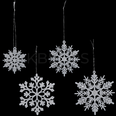 36Pcs Glitter Christmas Snowflake Plastic Hanging Ornaments HJEW-GF0001-64A-1