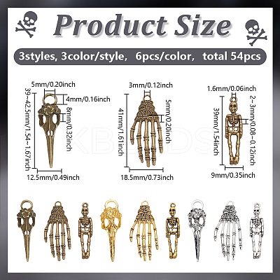 54Pcs 9 Styles Tibetan Style Alloy Pendants FIND-FG0002-88-1