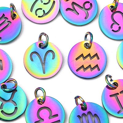 12Pcs 12 Style Rainbow Color Ion Plating(IP) 201 Stainless Steel Charms STAS-YW0001-32-1