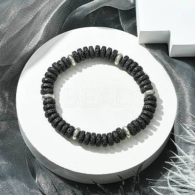 Dyed Natural Lava Rock Flat Round Beaded Stretch Bracelets for Women BJEW-JB09715-02-1