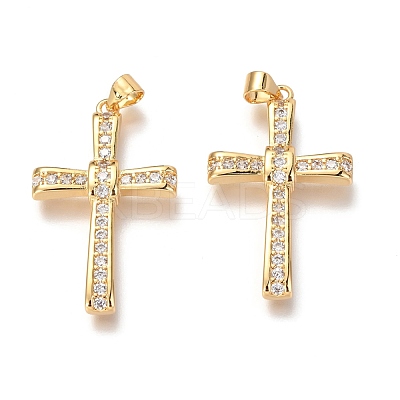 Brass Micro Pave Clear Cubic Zirconia Pendants ZIRC-O038-04G-1