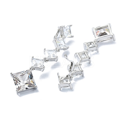 Rhombus Brass Micro Pave Cubic Zirconia Dangle Hoop Earrings EJEW-D098-19P-1