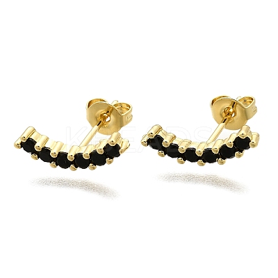 Black Cubic Zirconia Curved Bar Stud Earrings LS-EJEW-G297-14G-1