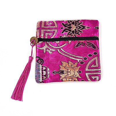 Chinese Brocade Tassel Zipper Jewelry Bag Gift Pouch ABAG-WH0005-46N-1