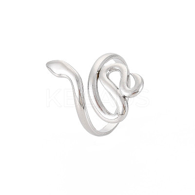 304 Stainless Steel Snake Wide Open Cuff Ring for Women X-RJEW-S405-226P-1