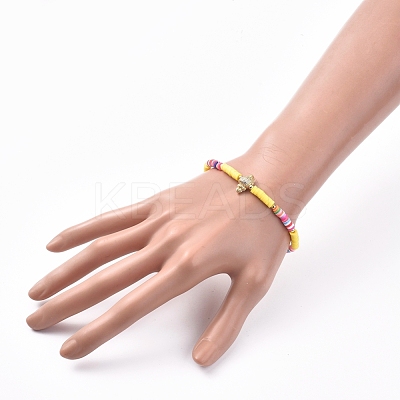 Handmade Polymer Clay Heishi Bead Stretch Bracelets X-BJEW-JB05078-02-1