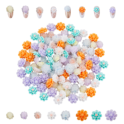 120Pcs 8 Styles  Flower Resin Cabochons MRMJ-FH0001-30-1