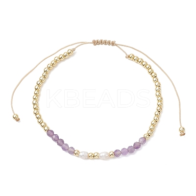 Natural Mixed Gemstone & Cultured Freshwater Pearl & Brass Beads Braided Bead Bracelets for Women BJEW-JB13203-1