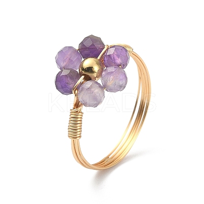 4Pcs 4 Style Natural Mixed Gemstone Beaded Flower Finger Rings Set RJEW-TA00074-1