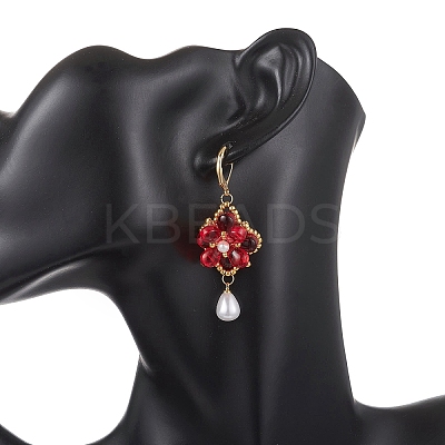 Flower with Teardrop Glass Beads Dangle Earrings EJEW-MZ00670-01-1