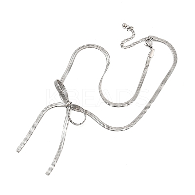 Bowknot 304 Stainless Steel Snake Chain Pendant Necklaces for Women NJEW-G151-01P-1