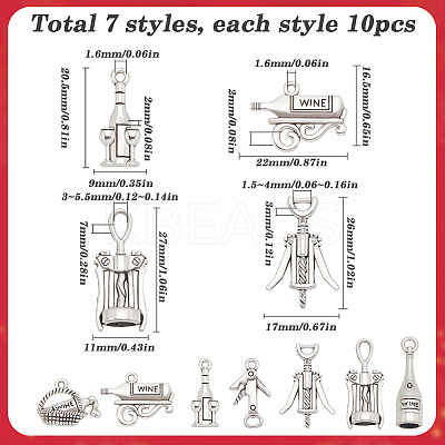 70Pcs 7 Styles Tibetan Style Alloy Pendants FIND-SC0009-70-1