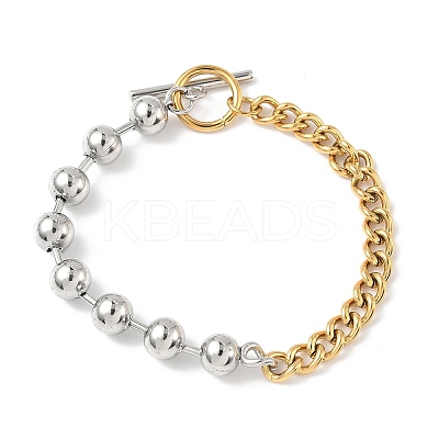 304 Stainless Steel Ball Chain & Cuban Link Chain Bracelets for Women BJEW-V011-02GP-1