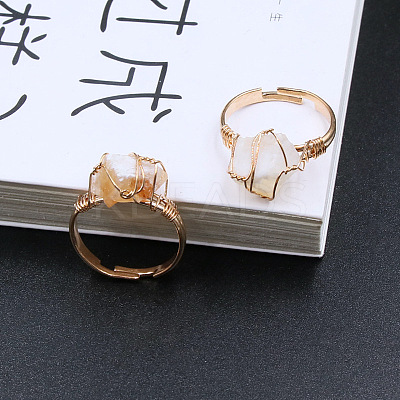 Nuggets Alloy Wire Wrapped Natural Yellow Quartz Cuff Rings FS-WGA7830-04-1