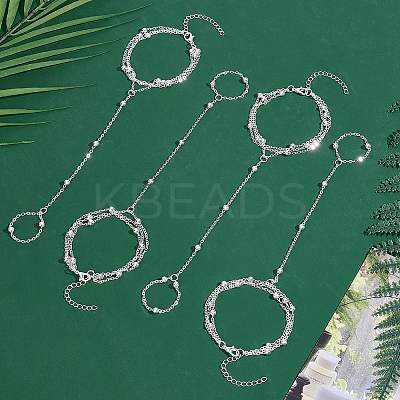 4Pcs Brass Satellite Chains Finger Ring Bracelets BJEW-HY0001-05S-1