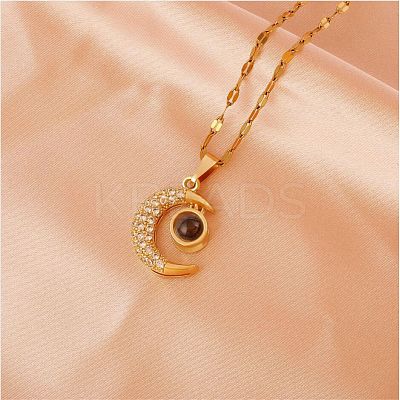 Mother's Day Moon Pendant Necklace I Love You in 100 Languages Projection Necklace Stainless Steel Charm Jewelry for Women Lovers Mom Girlfriends JN1115A-1
